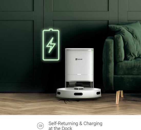 EZVIZ RE4 Plus – Roboterstaubsauger mit Wischfunktion, 4000 Pa Saugkraft, automatische Entleerungsstation, Navigation und Hindernisvermeidung – Kompatibel mit Google Assistant und Alexa – Schwarz