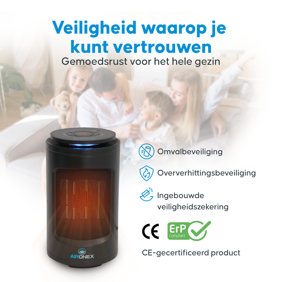 Aironex - Keramikkocher - Modell K1000 - 1200 W - Mit Fernbedienung & LCD-Display - Fallschutz & Drehbar - Kunststoff - Schwarz