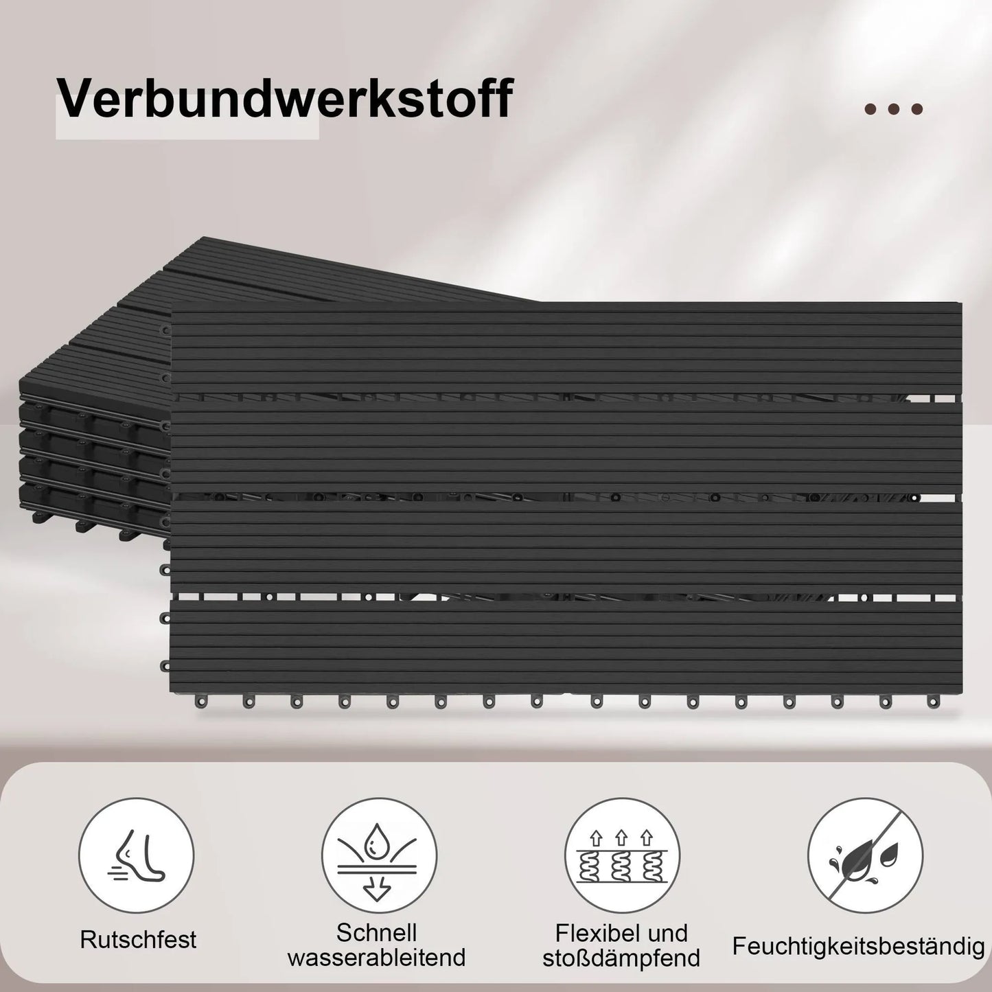 EUGAD WPC-Terrassenfliesen 30 x 60 cm – 12 Stück – 2 m² – Klicksystem – verschiedene Farben