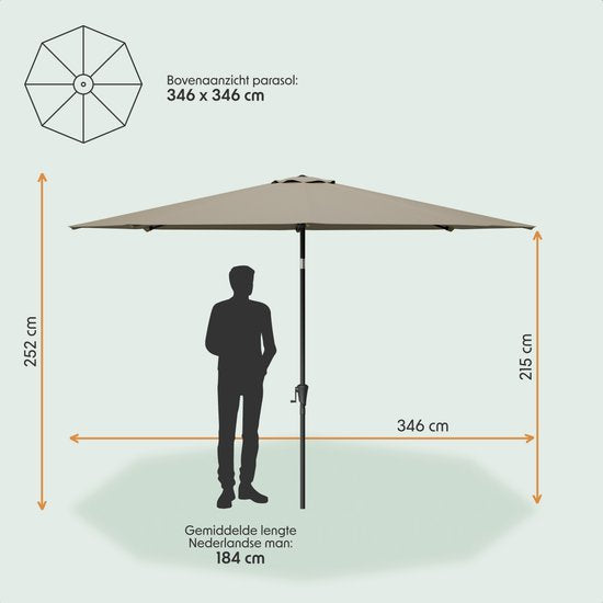 LifeGoods Sonnenschirm - Garten - Ø350 cm - 30° neigbar - Wasserdicht - UPF50+ - Taupe