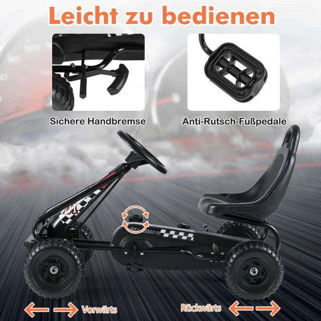 Coast Skelter Black - Tretauto mit verstellbarem Sitz und Handbremse - 92 x 50 x 53 cm