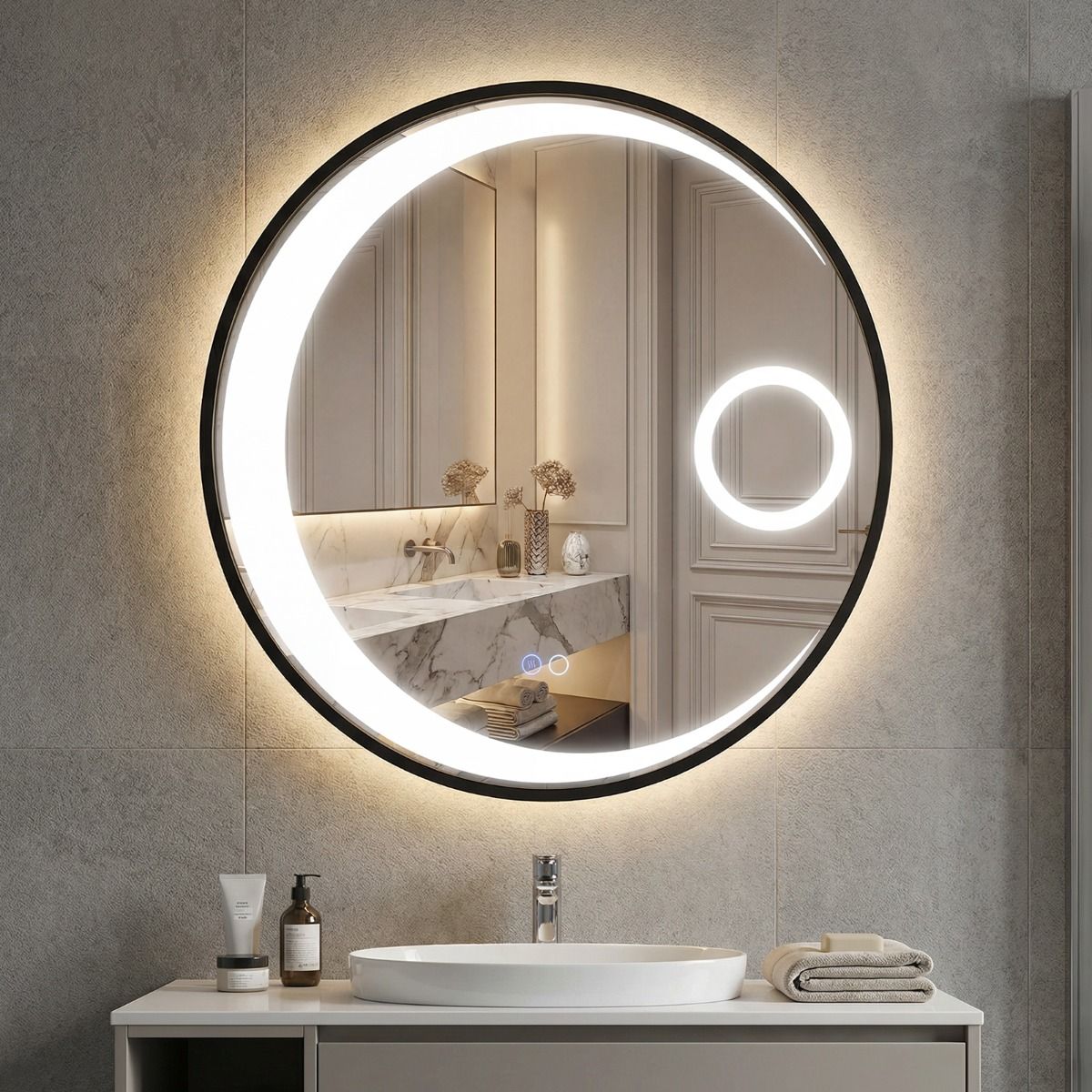 Coast Runder Badezimmerspiegel – LED-Beleuchtung – Beschlagfrei – 61 cm, Schwarz