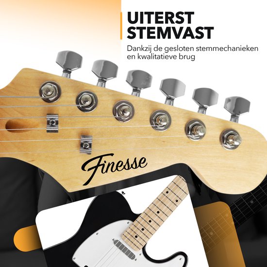Finesse E-Gitarre mit Verstärker – inklusive Videokurs – TE-Gitarre – Erwachsene – Kinder – Schwarz