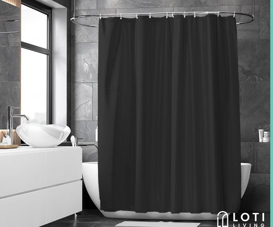 Loti Living Duschvorhang Anti-Schimmel - Schwarz - Ringe inklusive - Wasserdicht - Polyester - Duschvorhang 180x200 cm