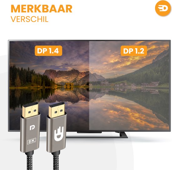 Drivv. Displayport-Kabel - 8K 60Hz - 4K 144 Hz - 32.4GBps - Displayport 1.4 - DP-Kabel - 1 Meter - Modern Grey