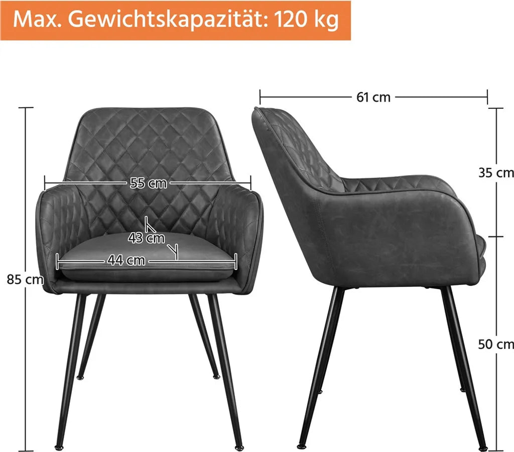 Yaheetech Esszimmerstühle, 2er-Set mit Samtbezug und Armlehnen – Dunkelgrau – 57,5 x 58 x 86,5 cm
