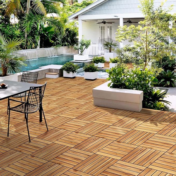 Yaheetech Terrassenfliesen aus Akazienholz mit Klicksystem – 27 Stück – 30 x 30 cm – 2,6 m² – Holzfarbe
