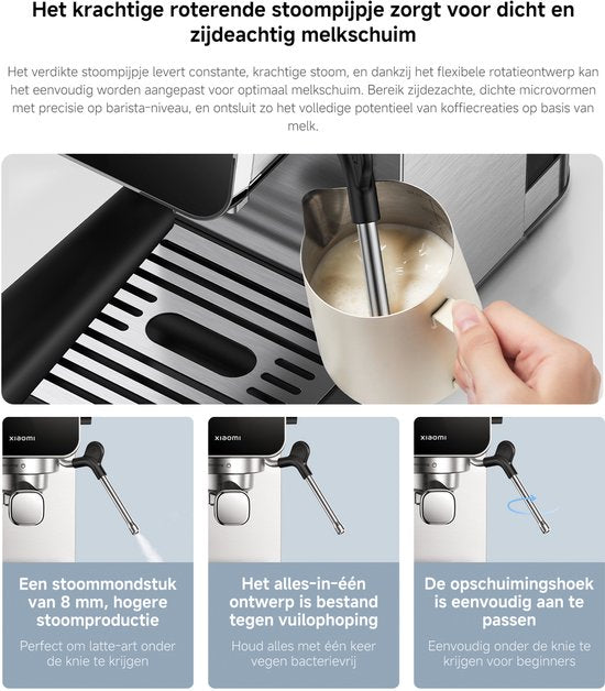 Xiaomi Halbautomatische Espressomaschine | Espressomaschine | 20 bar Pumpendruck | 1350 W | 0,9 l Wassertank | Milchaufschäumer aus Edelstahl | 1 und 2 Tassen | Kompakt