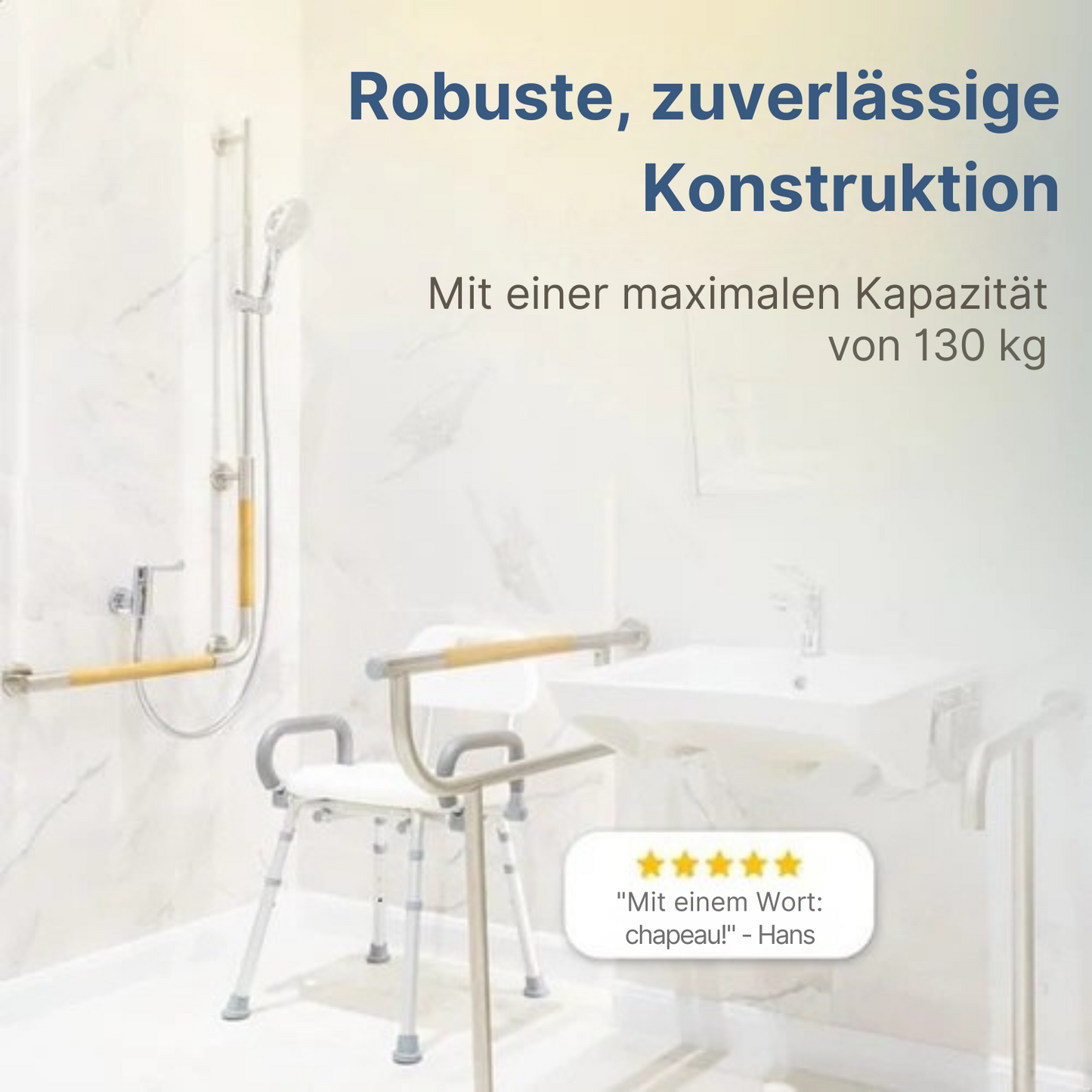 Safe Age - Duschstuhl - mit abnehmbarer Rückenlehne und Armlehne - rutschfest - höhenverstellbar - Duschhocker - Blau