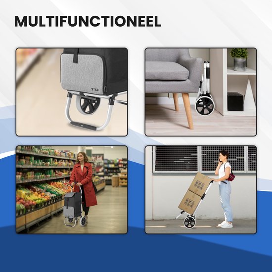 TTD® Einkaufswagen - Faltbares Gestell - 45L - Geräumige Seitentaschen - Wasserdicht - All-Terrain Räder - Schwarz