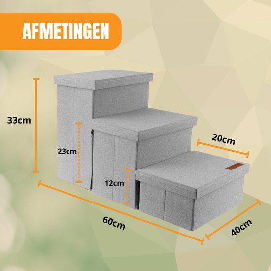 By Cee Cee Hundetreppe - Solid Model - Mit Lagerung - Für Sofa oder Bett - Bis zu 60 kg - Universal - Hellgrau