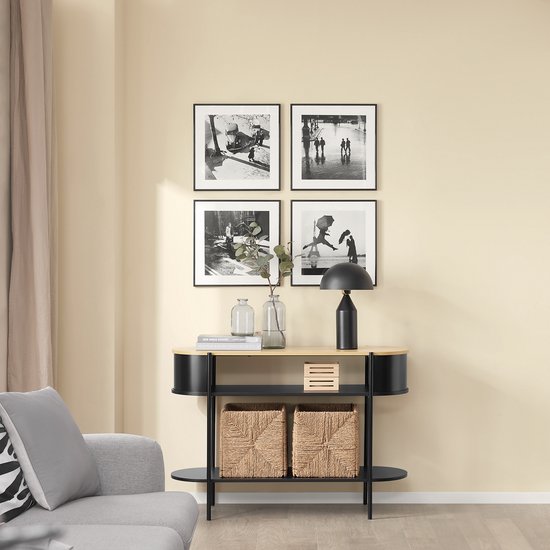 SoBuy Eingangskonsole mit Ablage, multifunktionales Flurmöbel, modernes Industriedesign, Möbel aus Holz und schwarz, 110x39x76cm FSB102-SCH