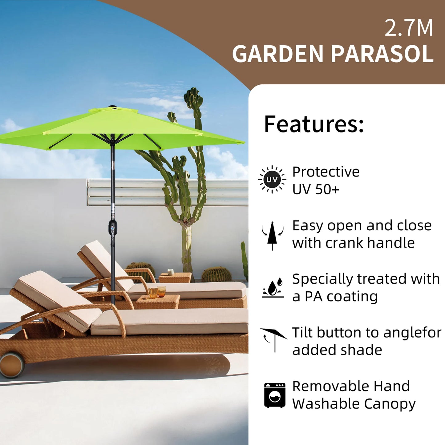 Angel Living Sonnenschirm 300 cm – rund – grün – Aluminiumgestell – Polyester-Bezug 180 g/m² – UV50+