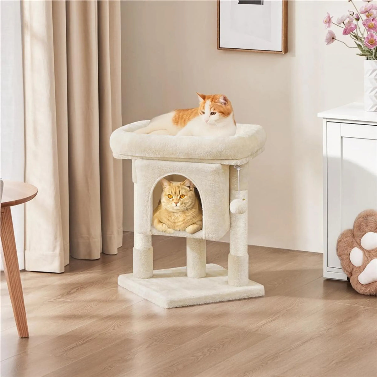 Yaheetech Kratzbaum – Beige – 40,5 x 40,5 x 59 cm – Katzenhöhle, Sisalstangen und Spielball