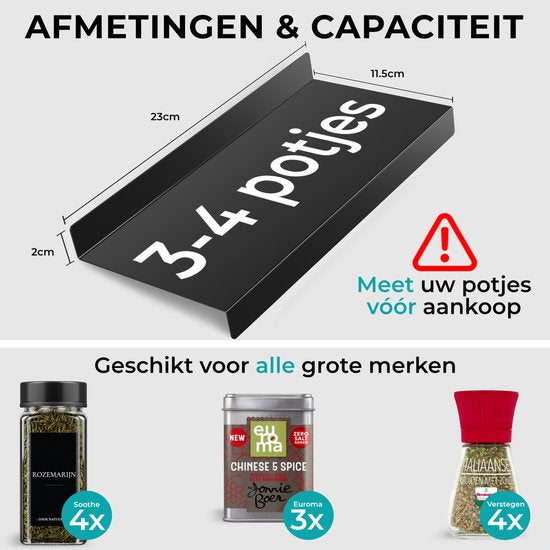 Soothe Gewürzregal Schublade - Für 24 Gewürzdosen - Ausziehbar - 6er Set - Edelstahl