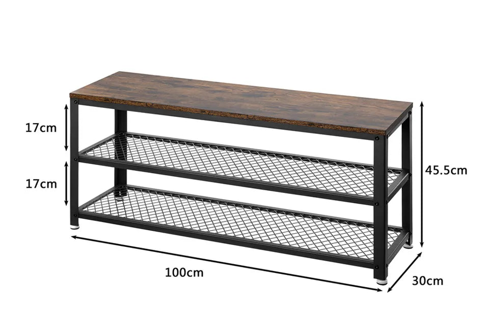 Home & Comfort Schuhregal und Bank 100x30x45 cm - Skandinavisches Design - Holz & Schwarzes Metall