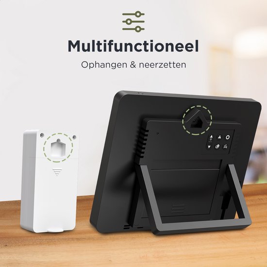 LONQ - Innen- und Außenwetterstation Q5 - Inkl. Batterien - Funkwetterstation mit Außensensor - Thermometer Hygrometer - Farbdisplay - DCF-gesteuerte Uhr - Schwarz