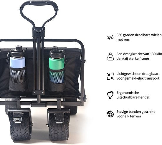 FlinQ Wagon - Zusammenklappbar - Schwenkbare Räder - 130KG Tragfähigkeit - 100L Fassungsvermögen - Schwarz