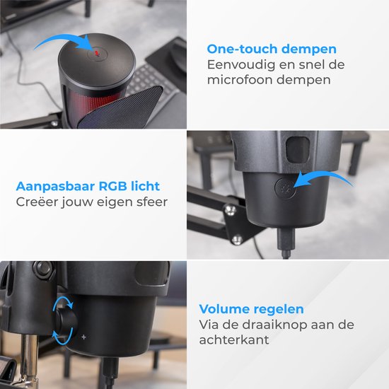 Nuvance - USB-Mikrofon mit Arm - für PC und Gaming-Mikrofon - mit Rauschfilter - inklusive USB-C-Konverter - Streaming-Mikrofon - RGB