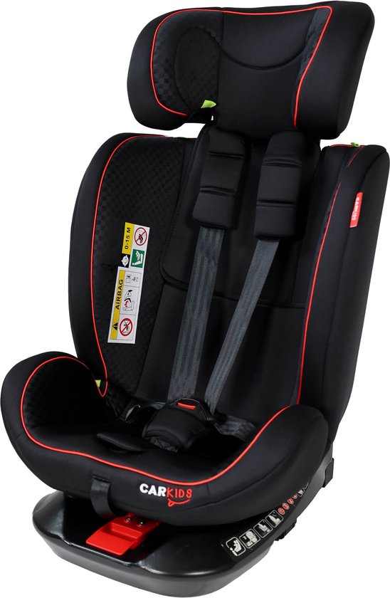 Carkids i-Size-Kindersitz Darcy – Entspricht der Norm i-Size R-129 - Um 360° drehbar - Für Kinder von 40 bis 150 cm - Isofix- und Top-Tether-Befestigung - Verstellbare Kopfstütze und Rückenlehne – Schwarz/Rot