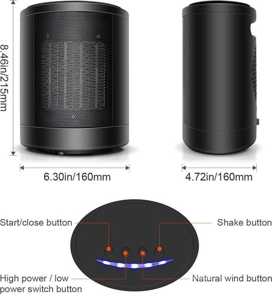 Fuegobird Elektroherd - Kompakter PTC-Keramikherd mit Drehknopf - 1500 Watt - Kippschutz - Tragbar - Schwarz