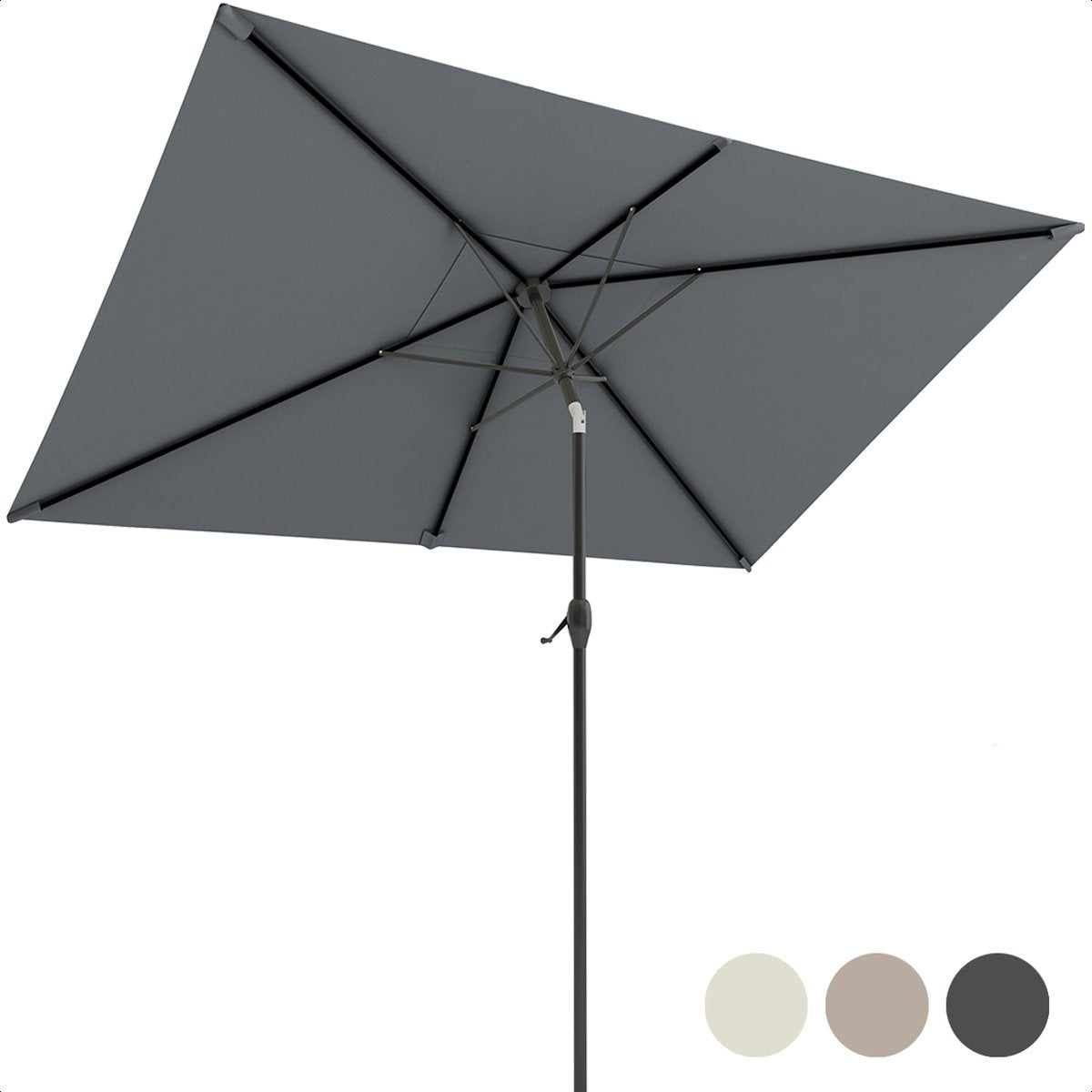LifeGoods Sonnenschirm - Mit Bezug - 30° neigbar - Wasserdicht - 270x180cm - Dunkelgrau