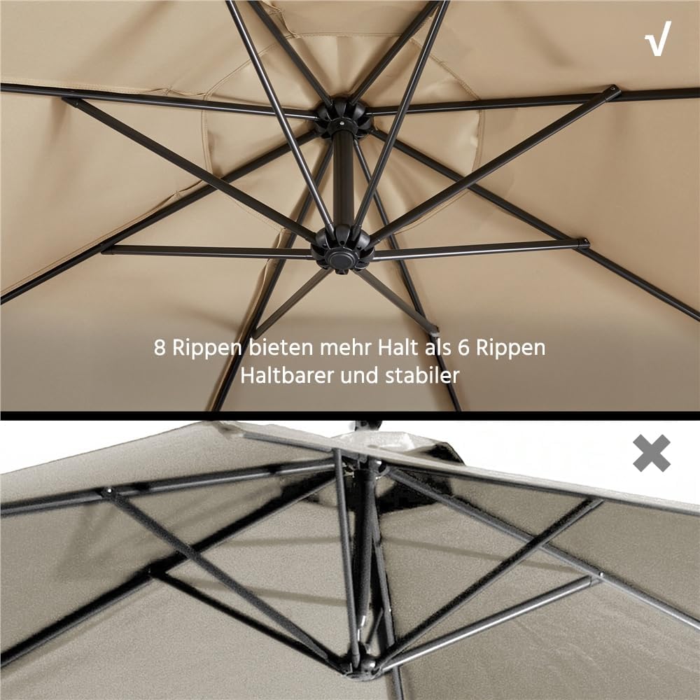 Yaheetech Schwebeschirm 300 cm – achteckig – Polyester – mit Pendel und Kreuzfuß