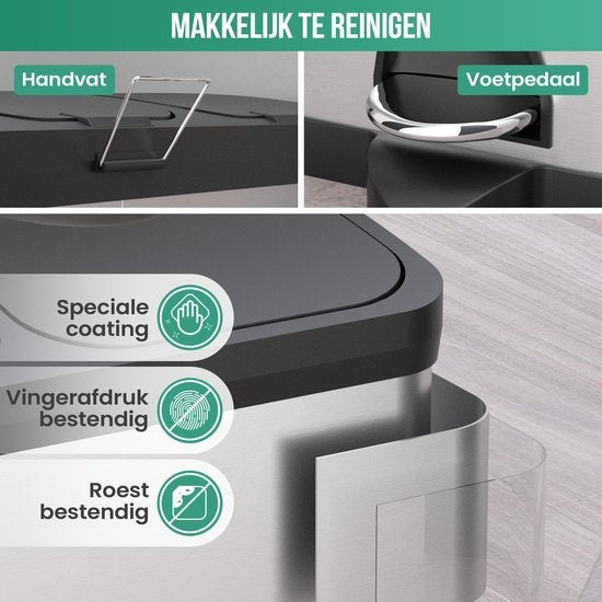 Avalo Mülleimer Abfalltrennung 60 Liter - Edelstahl Silber - 3 Fächer - Umweltbewusst, Hygienisch & Fingerabdruckfrei - Treteimer / Mülleimer