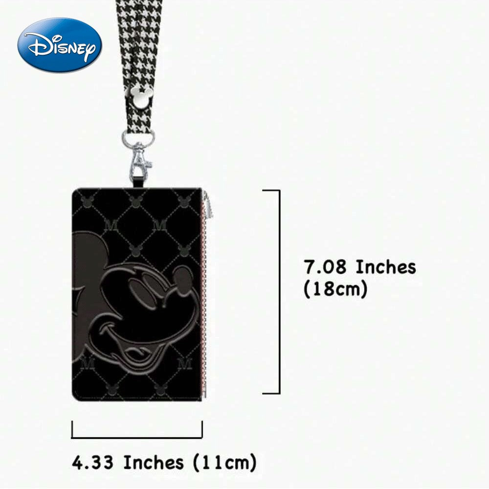 Disney Mickey-Mouse-Lanyard-Kartenetui, offiziell lizenziert, Hahnentrittmuster, Film- und Anime-Motiv, stilvolles Accessoire, schwarz