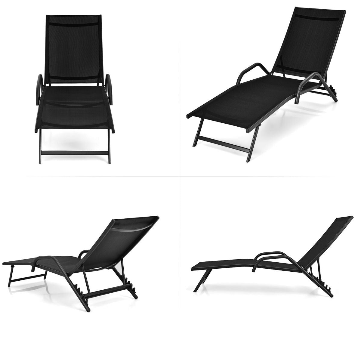 Coast 2 Set aus 5 verstellbaren Terrassenstühlen mit atmungsaktivem Stuhl für draußen schwarz