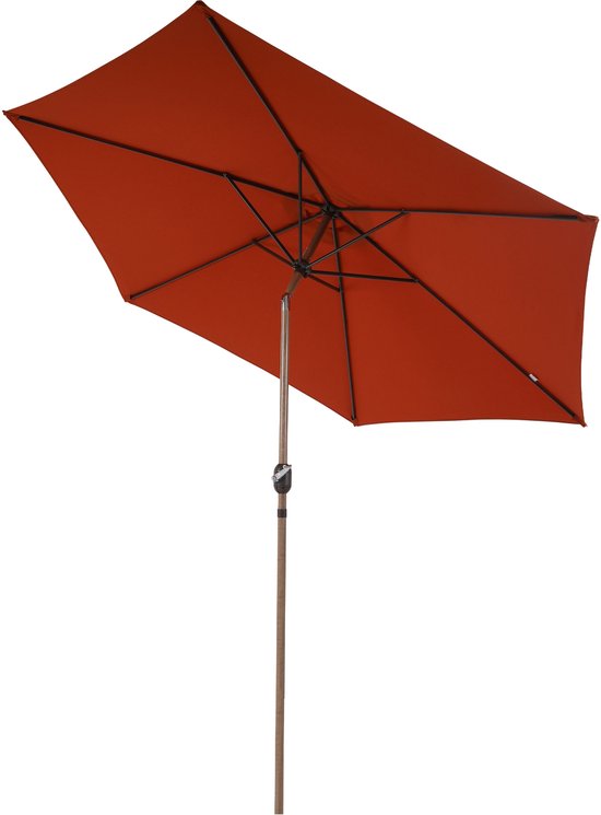 AXI Noor Stabsonnenschirm Ø 300 cm Eichenoptik/Terrakotta – Pulverbeschichtetes Gestell – Neigbar