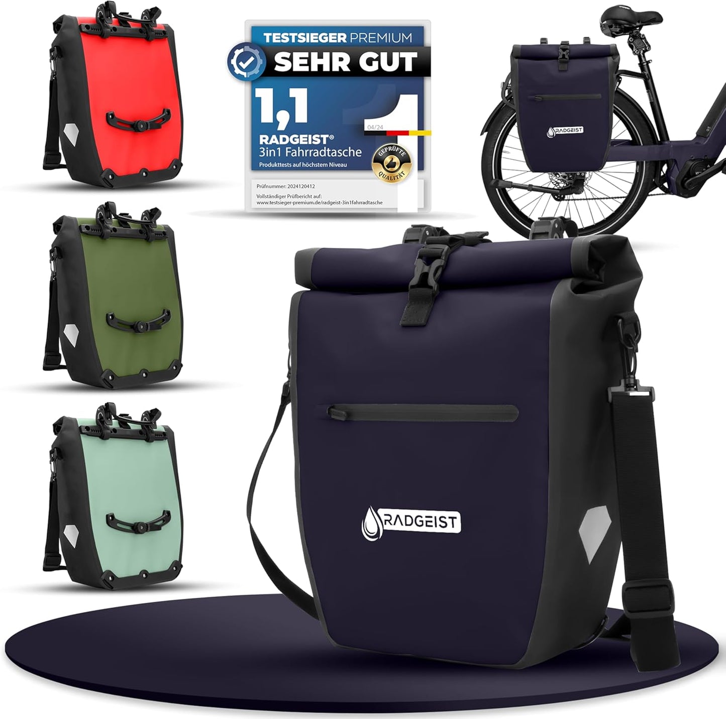 Gepäckträgertasche für Fahrradträger - Tasche für Fahrradträger - Wasserdichte & Umhängetasche - Gepäckträgertasche mit Reflektoren