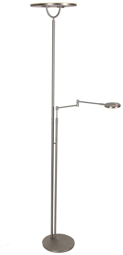 Stahlfarbene Stehlampe 4386ST – Soleil 2 mit dreh- und neigbarem Arm, 185 cm hoch, modernes Stahl-Design, 6500 Lumen, Steinhauer Exclusive