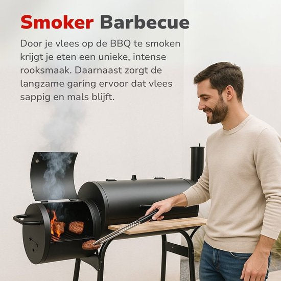 alpina Smoker Barbecue - BBQ Smoker - mit separatem Räucherofen - Verstellbarer Kamin - 104 x 58 x 114 cm