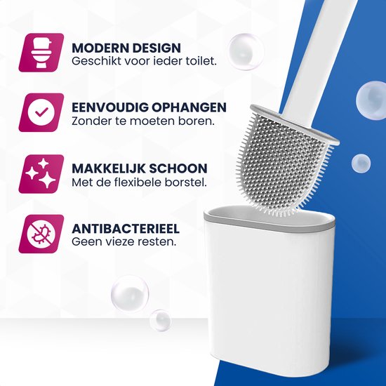 Roegaarden WC-Bürste mit Halter - Toilettenbürste - Silikon - Freistehend und hängend - Weiß
