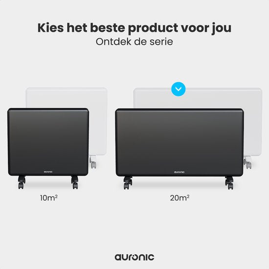 Auronic Konvektorheizung - 2000W - Elektroheizung - 3 Stufen - Metallheizkörper - Freistehend - Räder - Schwarz
