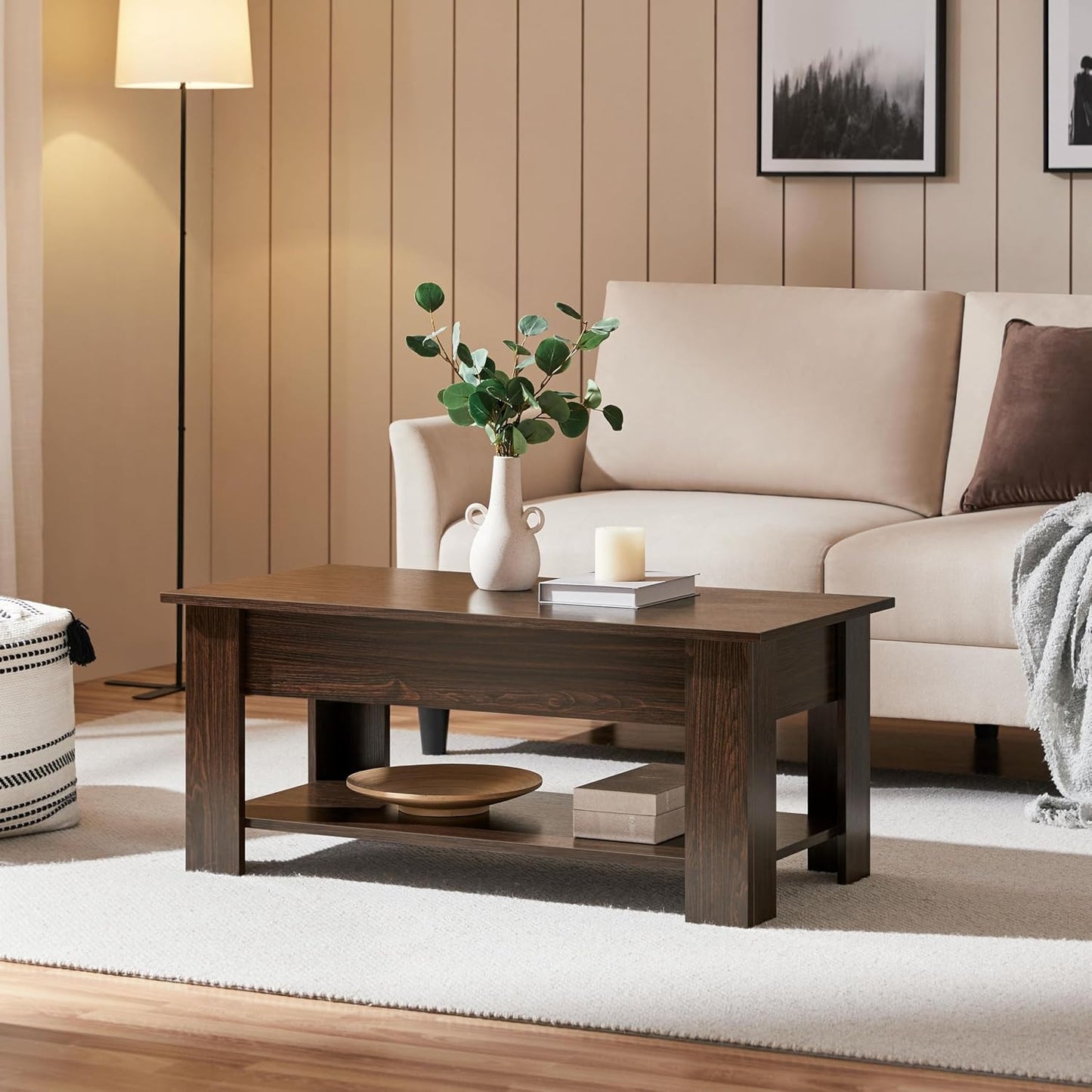 Yaheetech Couchtisch 98 x 50 x 41,8 cm – Braun – Höhenverstellbar – Ausziehbare Tischplatte – Mit Stauraum