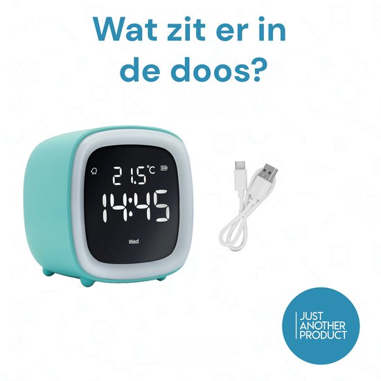 JustAnotherProduct AP18 - Wiederaufladbarer Digitalwecker mit Licht (3 Modi) - Wecker mit Temperatur (15,5°C bis 50°C) - 12/24h Wecker - Nachtlicht - Hellblau