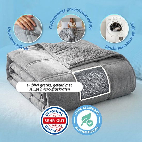 Ella Gewichtsdecke 5 kg – Samt & Sherpa-Fleece Gewichtsdecke OEKO-TEX – Weighted Blanket 135 x 200 cm – Gewichtsdecke – Grau