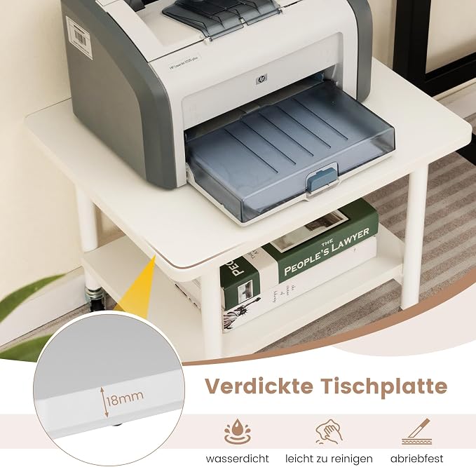 Coast Drucktisch mit 2 Ebenen und Rollen – 49 x 40 x 38 cm – Weiß
