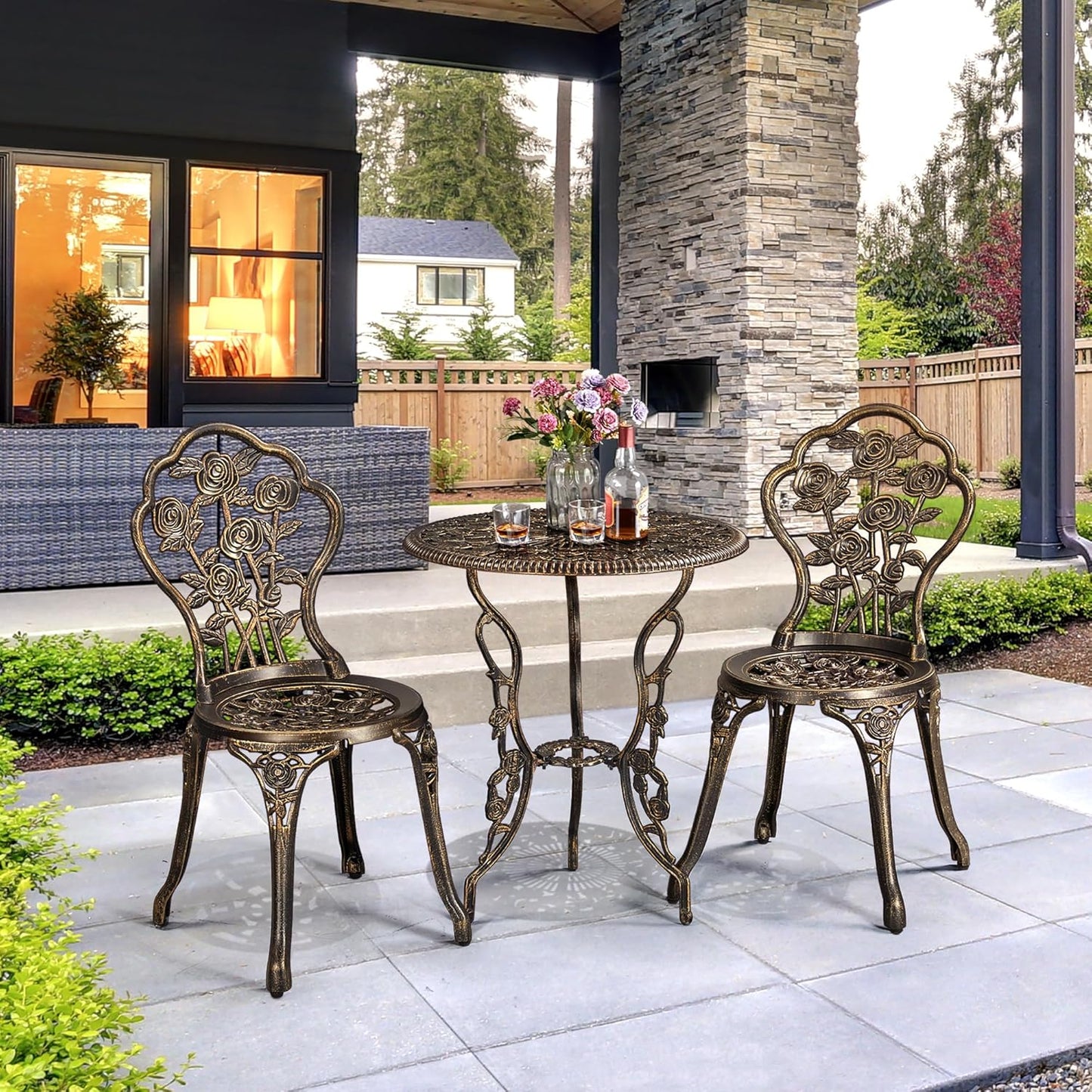 Yaheetech Bistro-Set, 3-teilig – Balkonmöbel – Aluminiumguss – Bronze