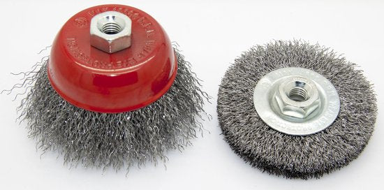Westfalia Stahlbürste mit gewelltem Stahldraht, 2-teiliges Set, Ø 75 mm, M10-Gewinde