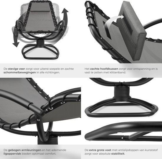 Tectake - Liege Toulon - Ergonomisch - mit Schaukelfunktion - Verstellbar - mit Kopfkissen und bequemen Armlehnen - 120kg belastbar - Grau