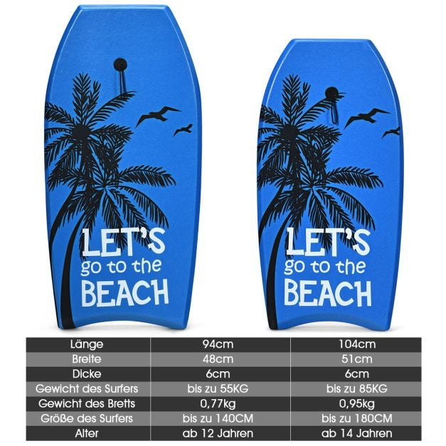 Bodyboard leichtes Strandschwimmbrett für Kinder und Erwachsene 106 cm blau