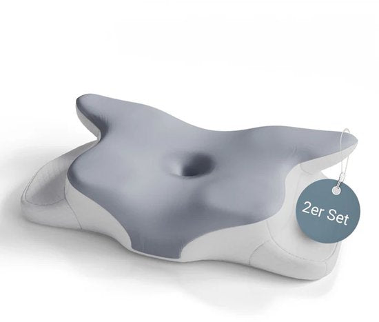 Nackenkissen - Memory Foam - Weiß / Grau - 2er-Set