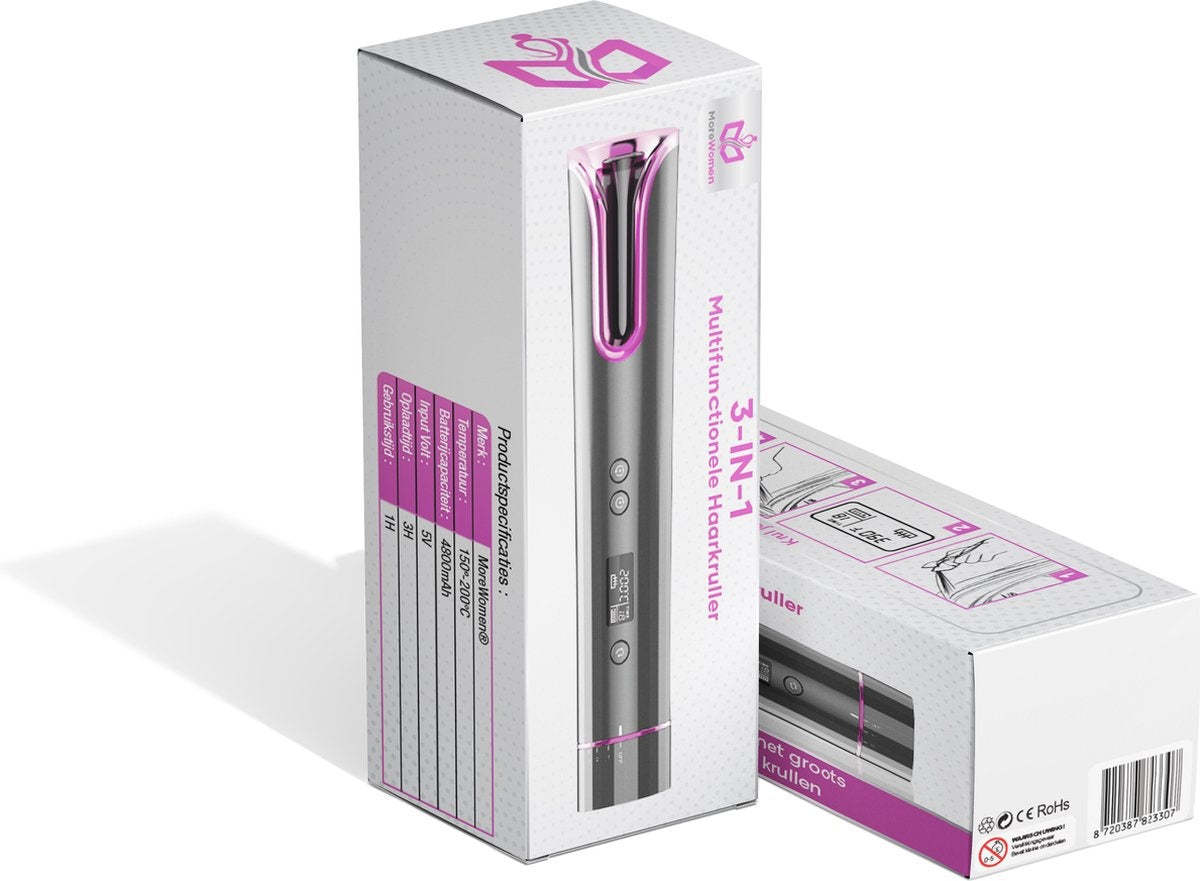 MoreWomenÂ® Automatischer Lockenstab - Kabelloser Lockenstab - 150Â°C-200Â°C - Wiederaufladbar & mit Einsätzen