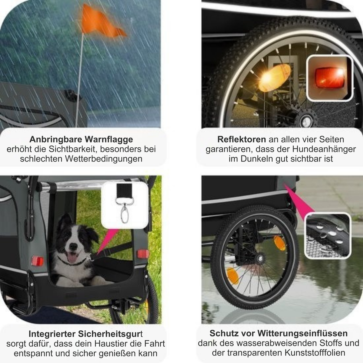 Tectake Fahrradanhänger für Hunde - Zusammenklappbar - Bis zu 40 kg - Grau