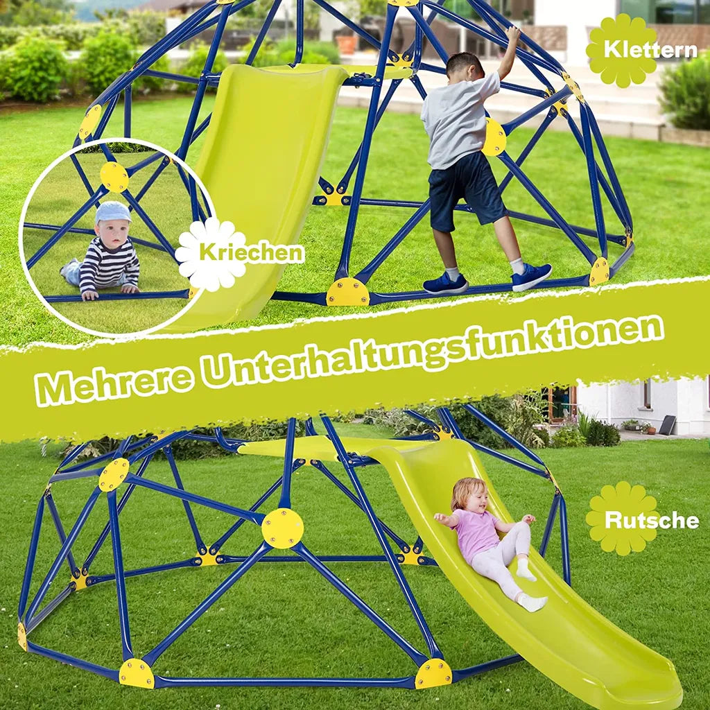 COSTWAY Kletterkuppel mit Rutsche - 180 kg, Outdoor- und Indoor-Spielplatz - 241,5 x 183 x 91,5 cm