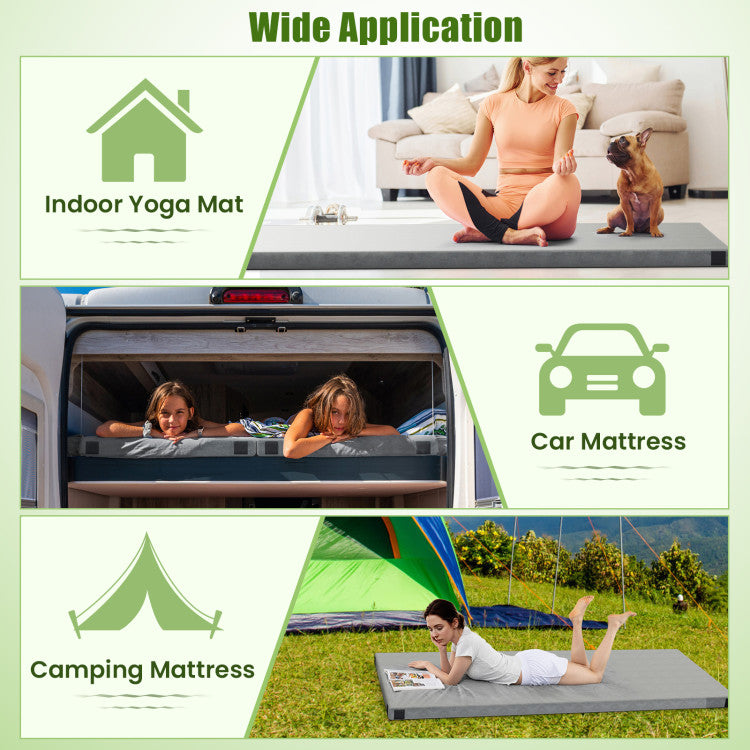 Coast faltbare graue Campingmatratze 74 x 30,5 x 6,5 cm mit Memory-Schaum und rutschfester Unterseite