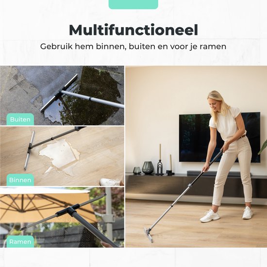 CLEANLY Bodenwischer mit Griff Teleskop 113-142 cm - Badezimmer-Bodenwischer mit Gummiwischer - Wasserwischer - Duschwischer - Breite 43,5 cm - Schwarz, Grau